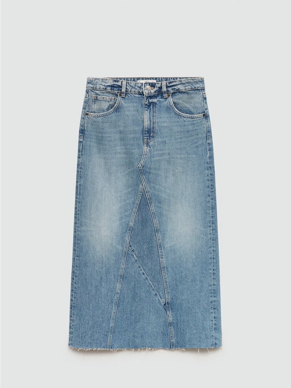 MANGO Light Blue Denim Maxi Skirt with Front Seam Detail and back split